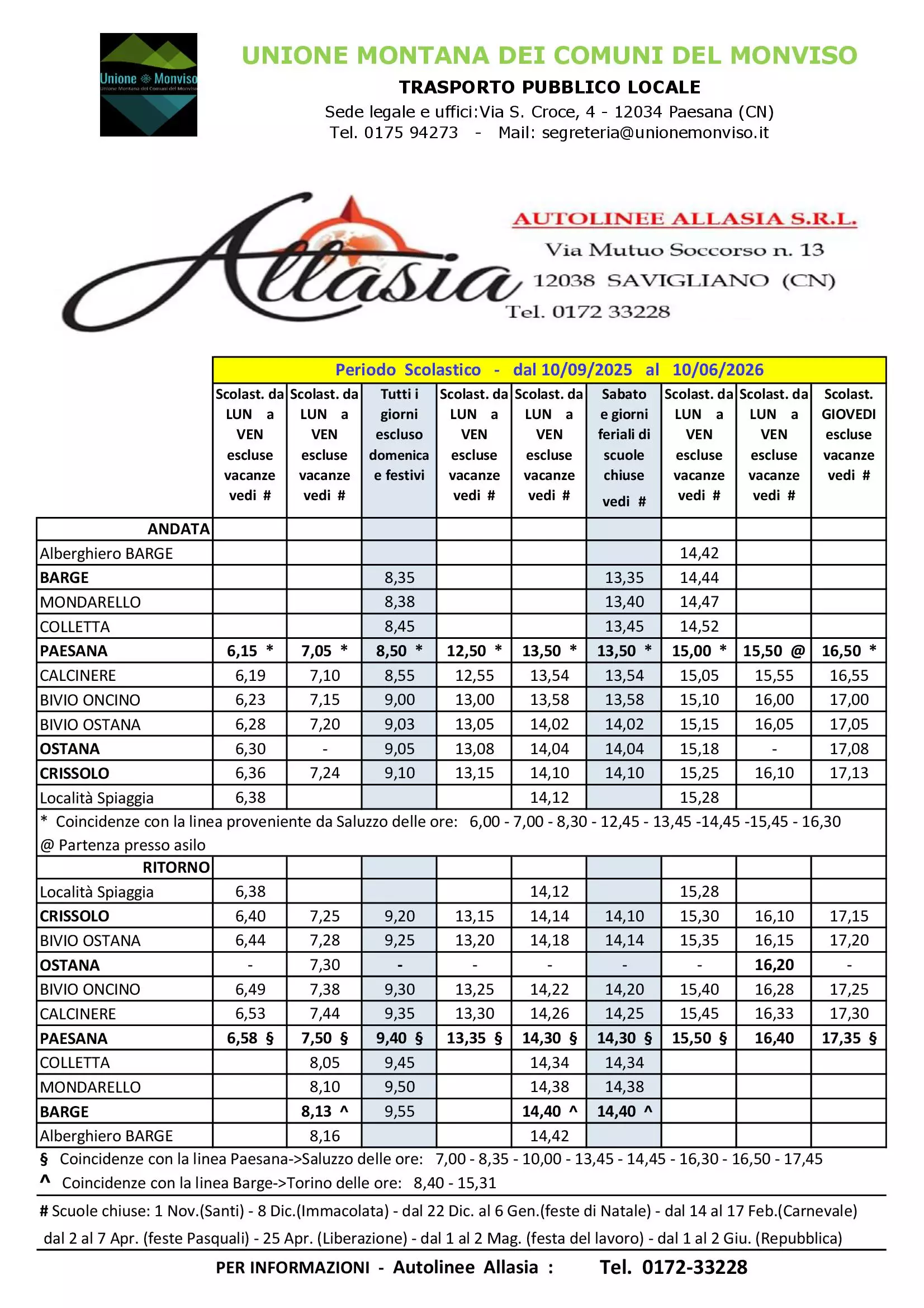Linea Barge  - Paesana - Crissolo